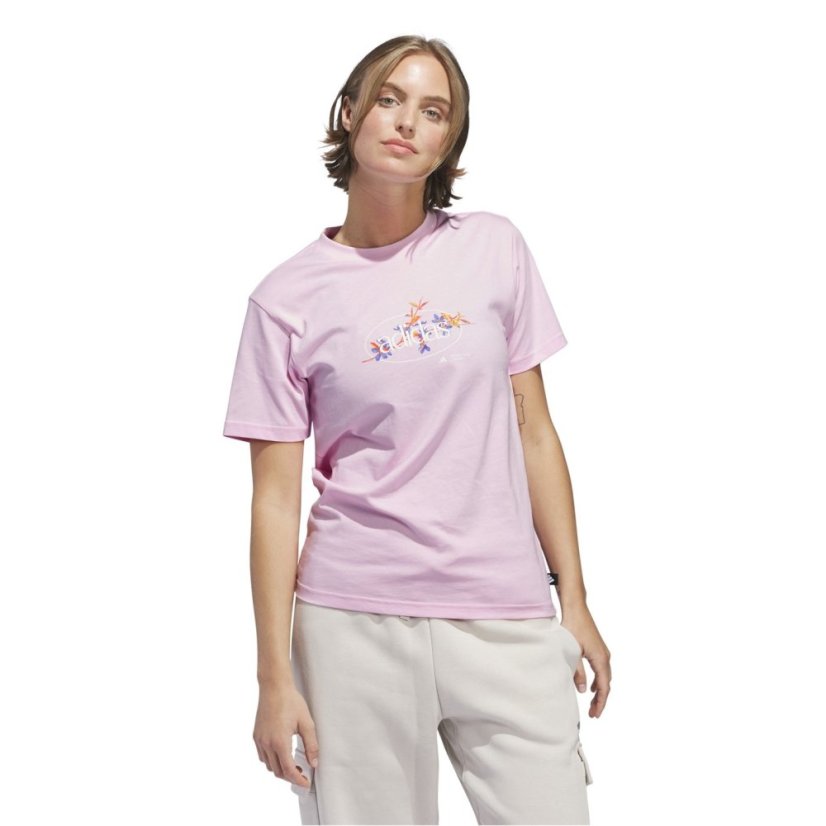 adidas Women's Elemental Floral T-Shirt Clear Pink