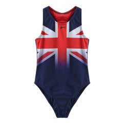 Slazenger Kids' Union Jack Racer Back One Piece Swimsuit Blue/Red/Wht