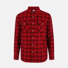 Lee Cooper Men's Check Long Sleeve Patterned Shirt Red Flannel