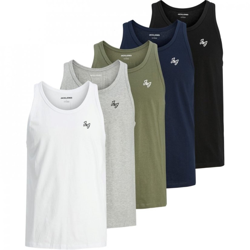 Jack and Jones 5-Pack Vest Top Mens Black/Grey/Navy/Green/White