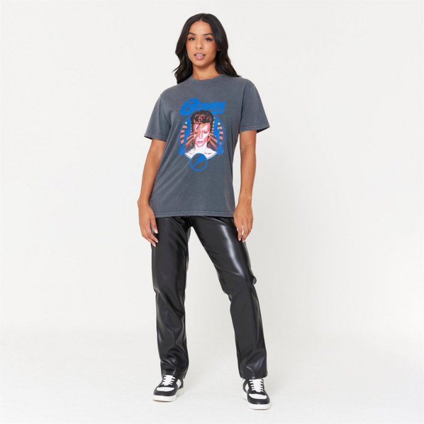 Character Unisex Acid Wash David Bowie T-Shirt Black Black