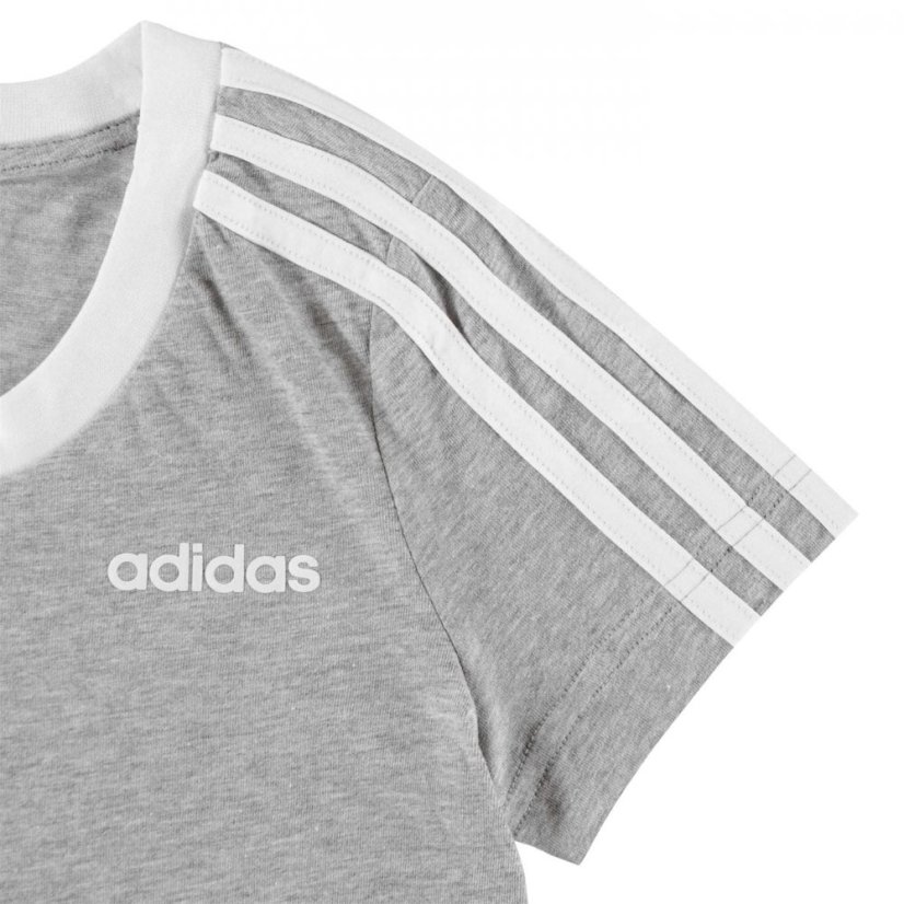 adidas 3 Stripe T Shirt Junior Girls Grey/White - Veľkosť: 7-8 Years