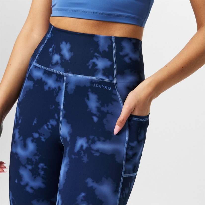 USA Pro USA Pro High Rise Capri Cropped Leggings Ladies Navy Acid Dye