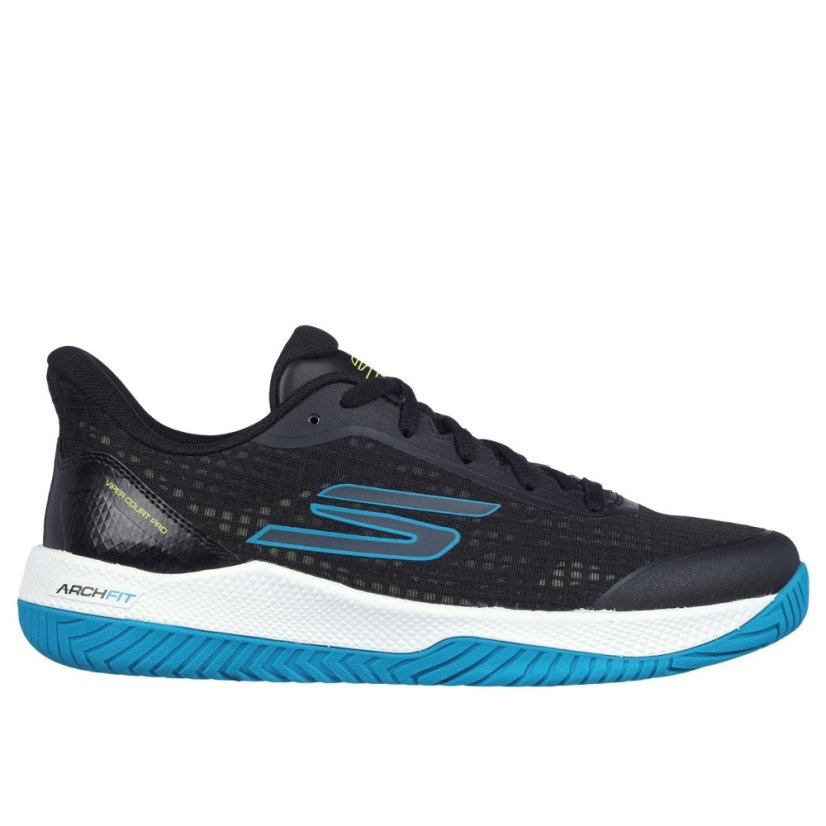 Skechers Mesh With Synthetic Overlays Low To Court Trainers Womens Black/Blue