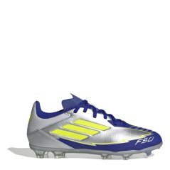 adidas F50 League Junior Firm Ground Football Boots Silver/Blue