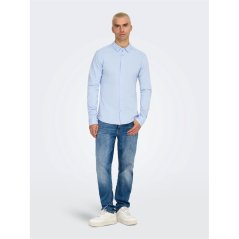 Only Men's Long-Sleeve Plain Shirt Cashmere Blue