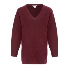 Miso V Neck Loose Stripe Sweater Dress Women Burgundy