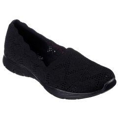 Skechers Open Crochet Knit Scallop Scooped S Full Fit Slippers Womens Black