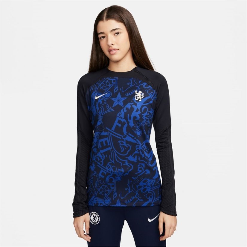 Nike Chelsea Dri-FIT Strike Drill Performance Quarter-Zip Long Sleeve Top Womens Blue