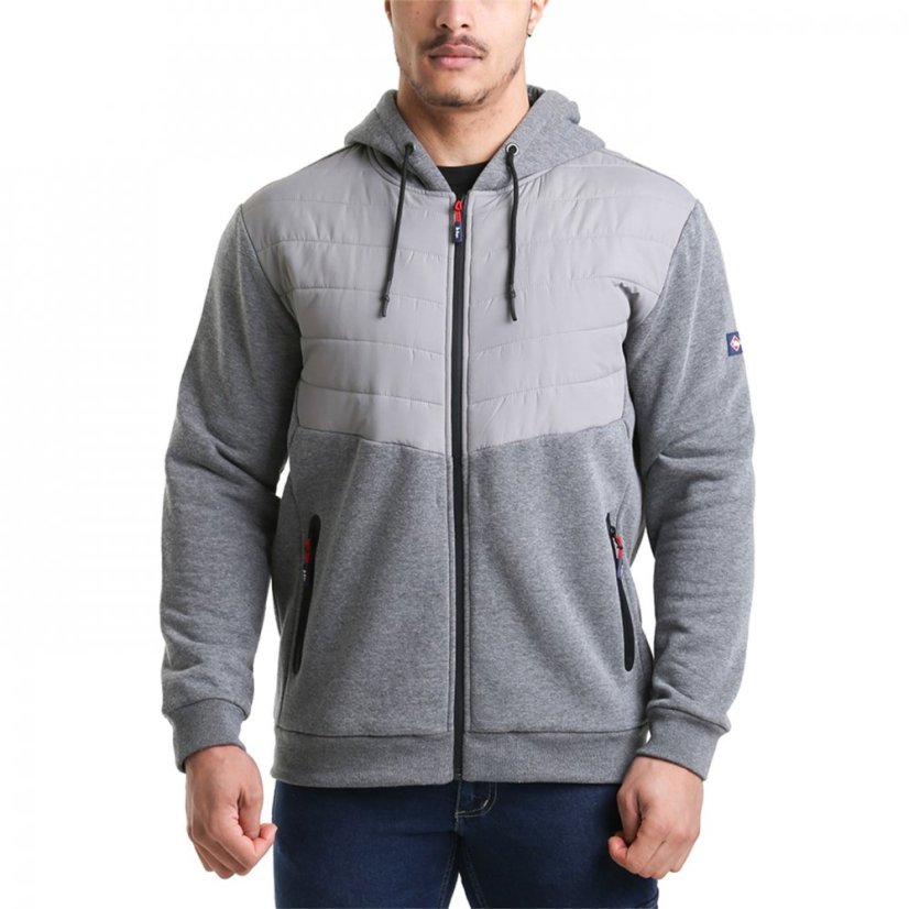 Lee Cooper Zip Through Hooded Quilted Sweat Jacket Grey