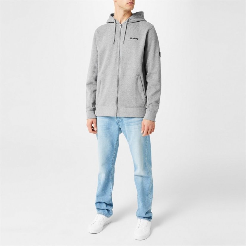 Firetrap Mens Brunel Full Zip Fleece Hoodie Grey Marl