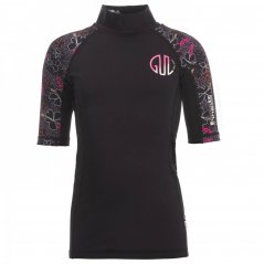 Gul Short Sleeve Girl's Rash Vest Black/Print
