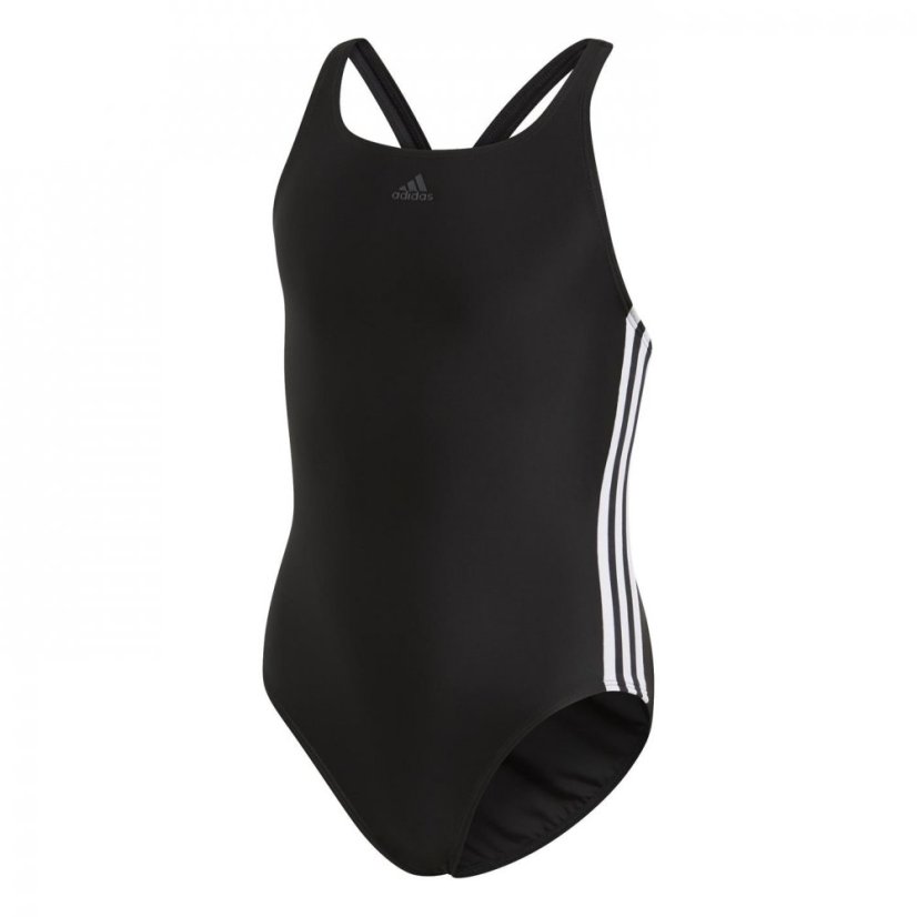 adidas Three Stripe Swimsuit Junior Girls Black / White