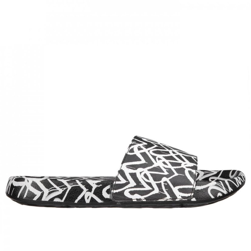 Skechers James Goldcrown Heart Print Slide Sliders Girls Black/White