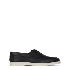 Fabric Leather Lace Boat Shoes Mens Black
