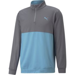 Puma Gamer Colorblock quarter Zip Fleece Mens Grey-Aqua