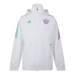 adidas Men's Bayern 2023-2024 Water and Wind Resistant Rain.RDY Long Sleeve Licensed Rain Anorak White