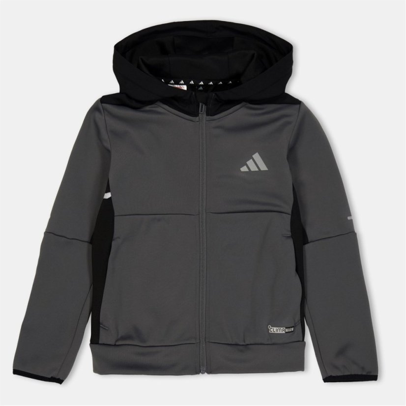 adidas Kids' Clima Full-Zip Hooded Tracksuit Top Grey