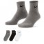 Nike Three Pack Quarter Socks Mens Blk/Gry/Wht
