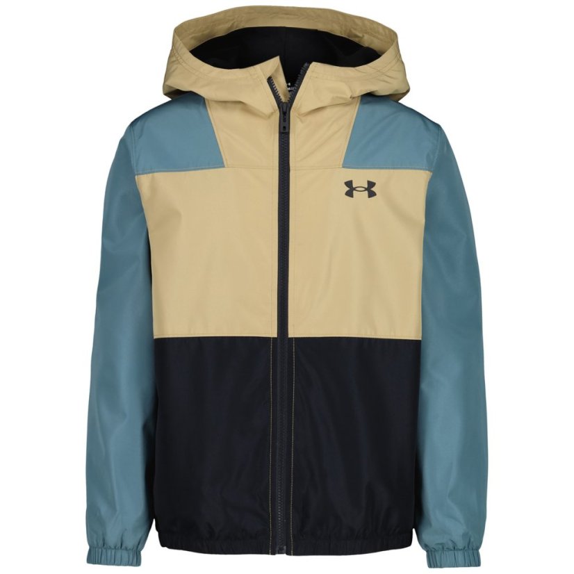 Under Armour Kids' Windbreaker Water-Repellent Windproof Hooded Long Sleeve Rain Anorak Jasper Blue