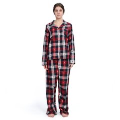 Linea Ladies Family Christmas Check Flannel Pyjama Set Red/Navy