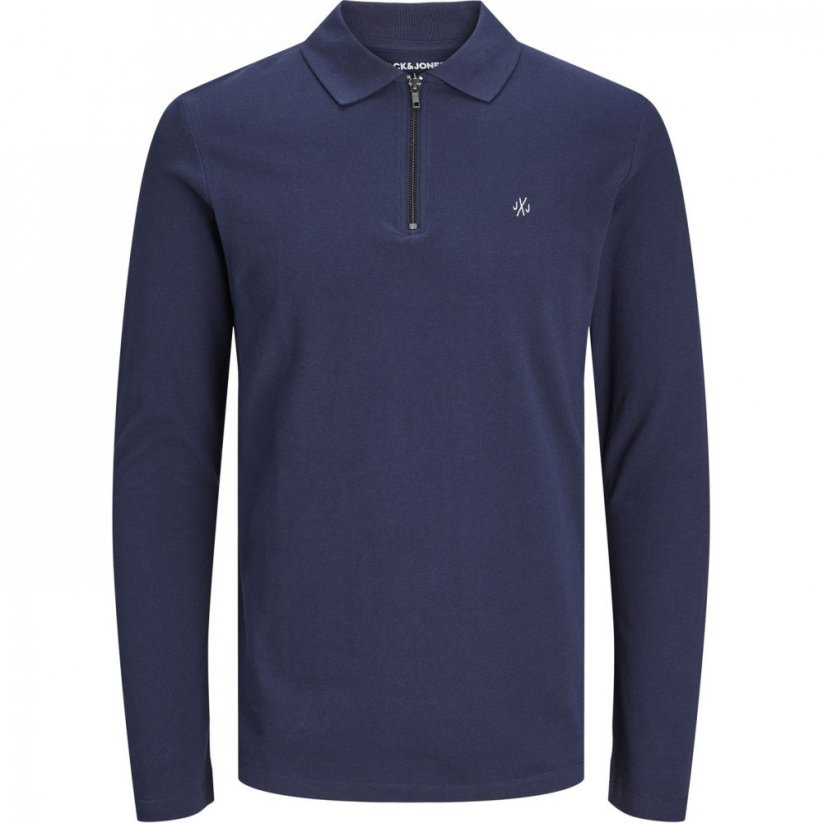 Jack and Jones Long Sleeve Polo Shirt 2 Pack Grey/Navy Blazer