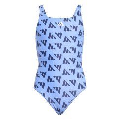 adidas Logo Graphic V-Back Swimsuit Juniors Blue
