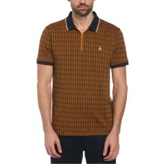 Original Penguin Over Print quarter Zip Polo Shirt Sudan Brown