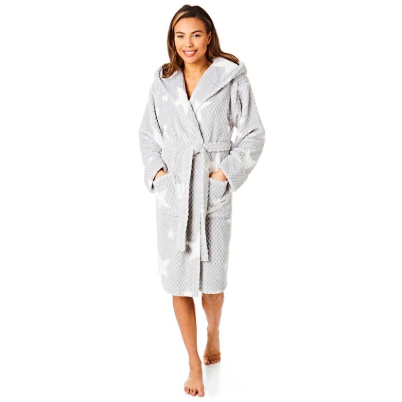 Light and Shade Supersoft Fleece Dressing Gown Robe Womens Grey