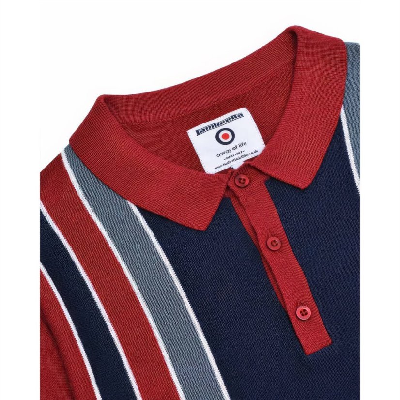 Lambretta Sleeve Stripe Knitted Polo Burgundy