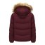 SoulCal Womens 2 Zip Bubble Hooded Long Sleeve Short Puffer Jacket Burgundy