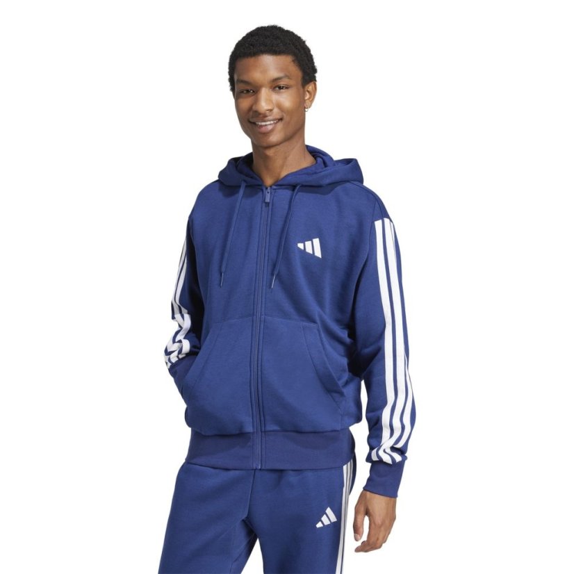 adidas Essentials Fleece 3-Stripes Full-Zip pánska mikina Navy/White