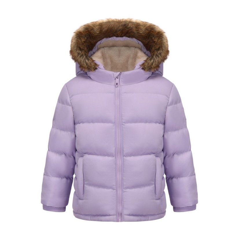 SoulCal Kids' 2 Zip Bubble Hooded Long Sleeve Short Puffer Jacket Purple