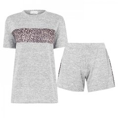 Linea Animal Printed Short and Tee Loungewear Co Ord Set Grey