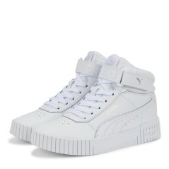 Puma Carina Mid Junior Girls High Top Trainers Triple White