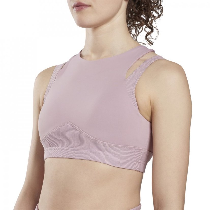 Reebok Studio Layered Bra Top Womens Medium Impact Sports Infused Lilac