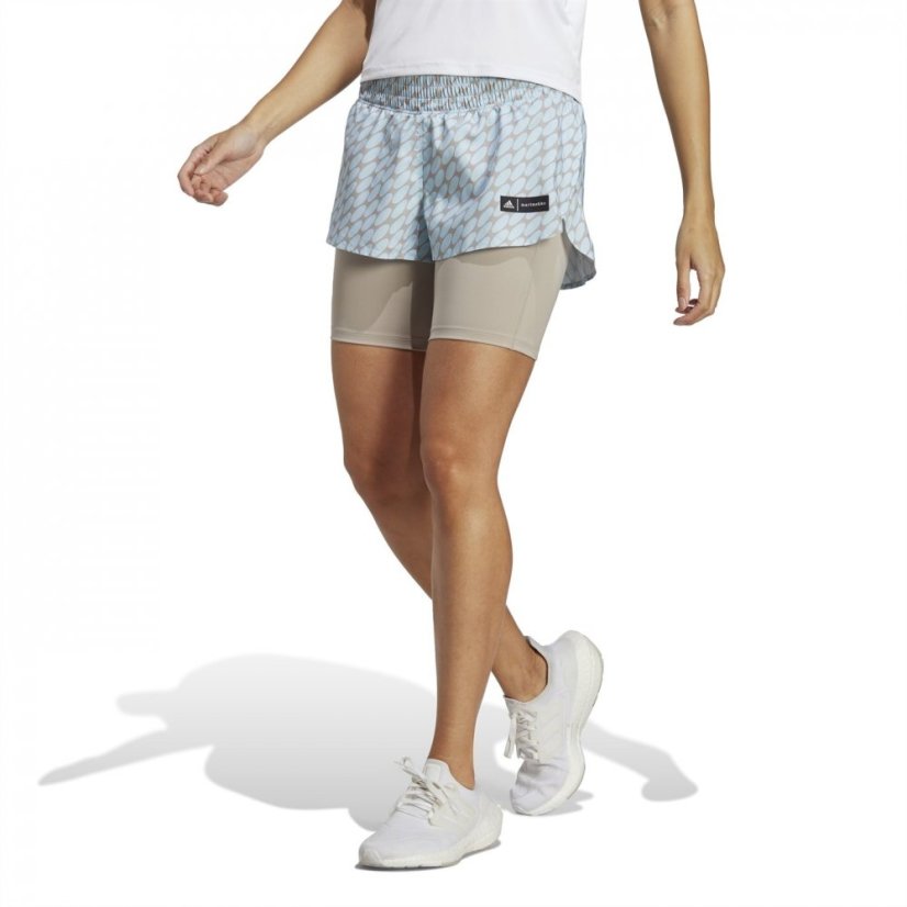 adidas x Marimekko Run Icons Logo 2-in-1 Running Shorts Womens Icebluebrown - Veľkosť: 8 (XS)