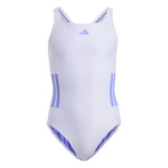 adidas Three Stripe Swimsuit Junior Girls Violet/Cobalt