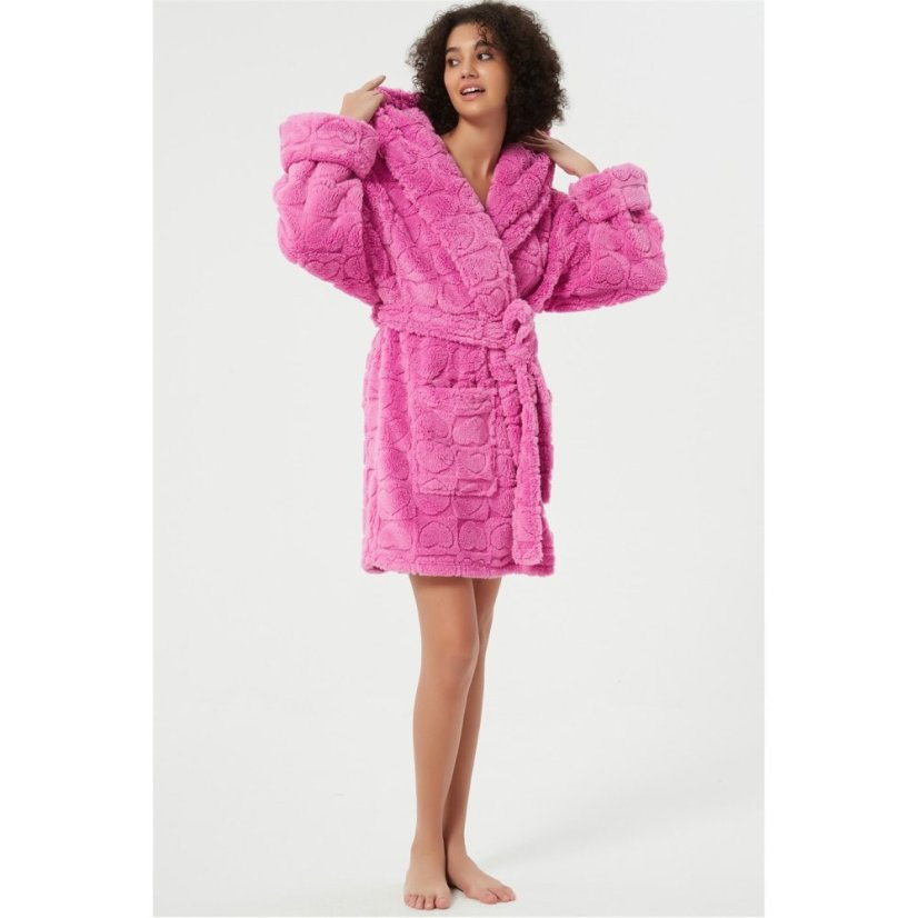 Linea Plain Fleece Dressing Gown Pink