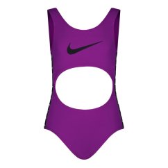 Nike Swimming Icon taped logo cutout swimsuit Juniors Bold Berry