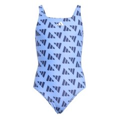 adidas Logo Graphic V-Back Swimsuit Juniors Blue