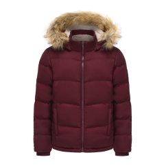SoulCal Womens 2 Zip Bubble Hooded Long Sleeve Short Puffer Jacket Burgundy