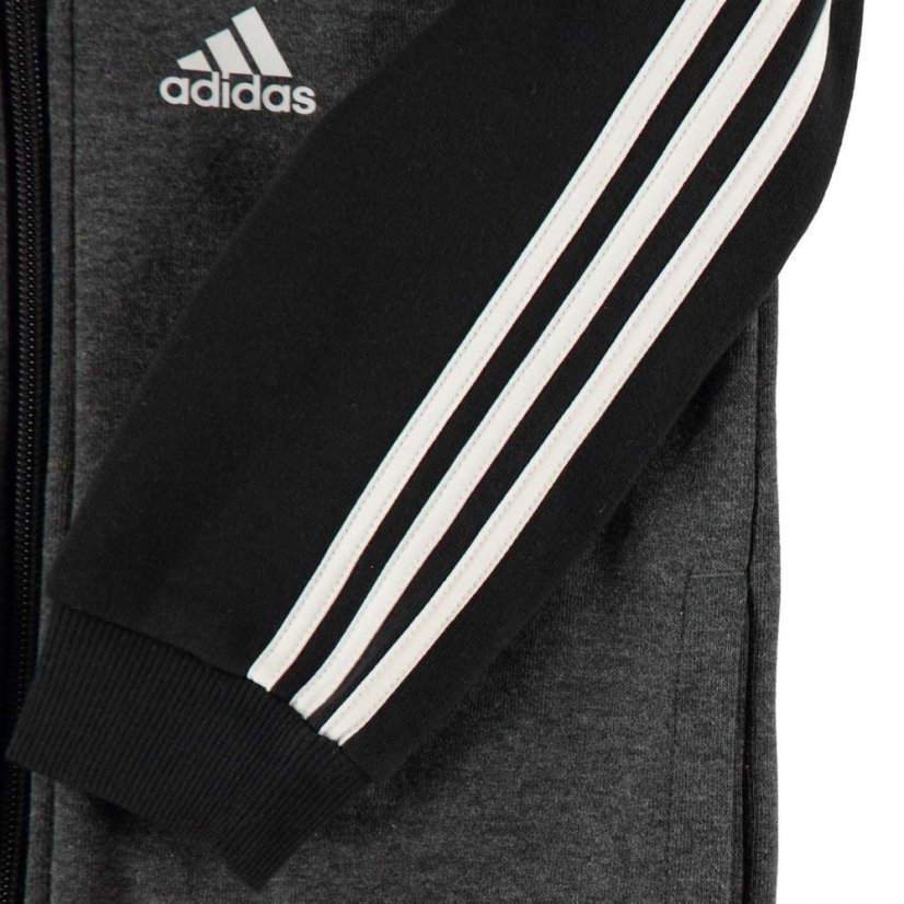 adidas 3 Stripe Fleece Tracksuit Babies Black/Grey/Wht