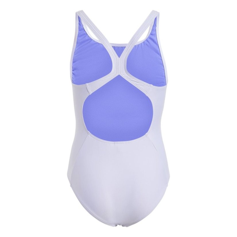 adidas Three Stripe Swimsuit Junior Girls Violet/Cobalt