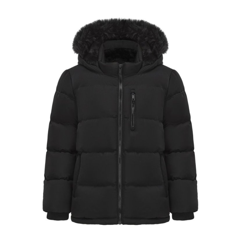 SoulCal Kids' Double Zip Detachable Faux Fur Hood Fleece Lined Short Puffer Jacket Black