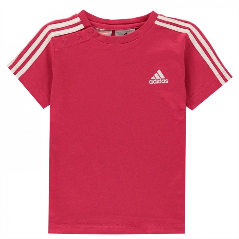 adidas Stripe Essential T Shirt Pink/White