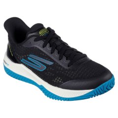 Skechers Mesh With Synthetic Overlays Low To Court Trainers Womens Black/Blue