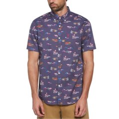 Original Penguin Men's Short-Sleeve Plain Shirt Blue Indigo