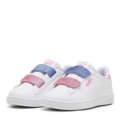 Puma Smash 3.0 Glitz Glam V Child Girl Trainers White/Pink