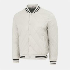 Firetrap Men's Faux Leather Button Long Sleeve Quilted Jacket White